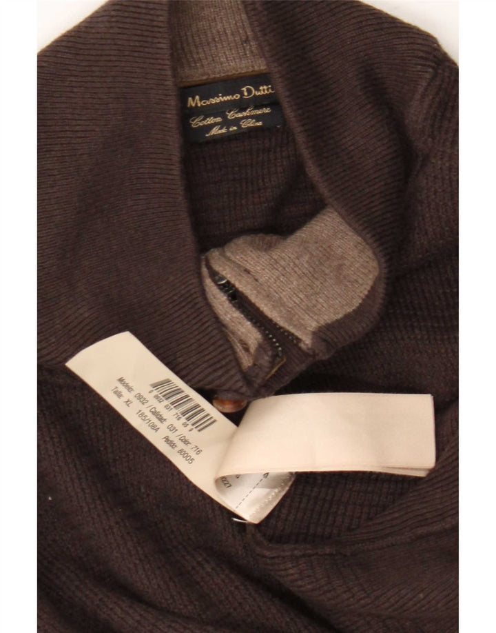 Massimo Dutti Herre Zip Neck Jumper Sweater XL Brun Bomuld