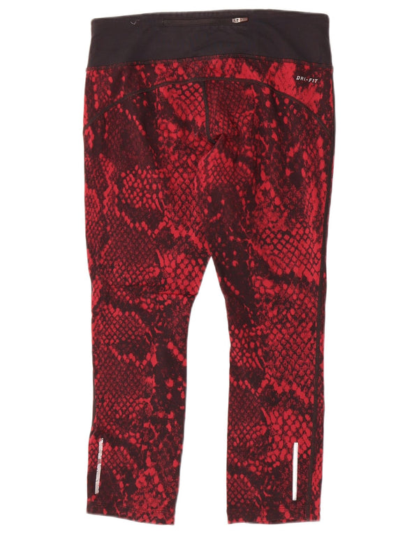 Nike Dame Dri Fit Crop Leggings UK 14 Medium Red Animal Print Nylon