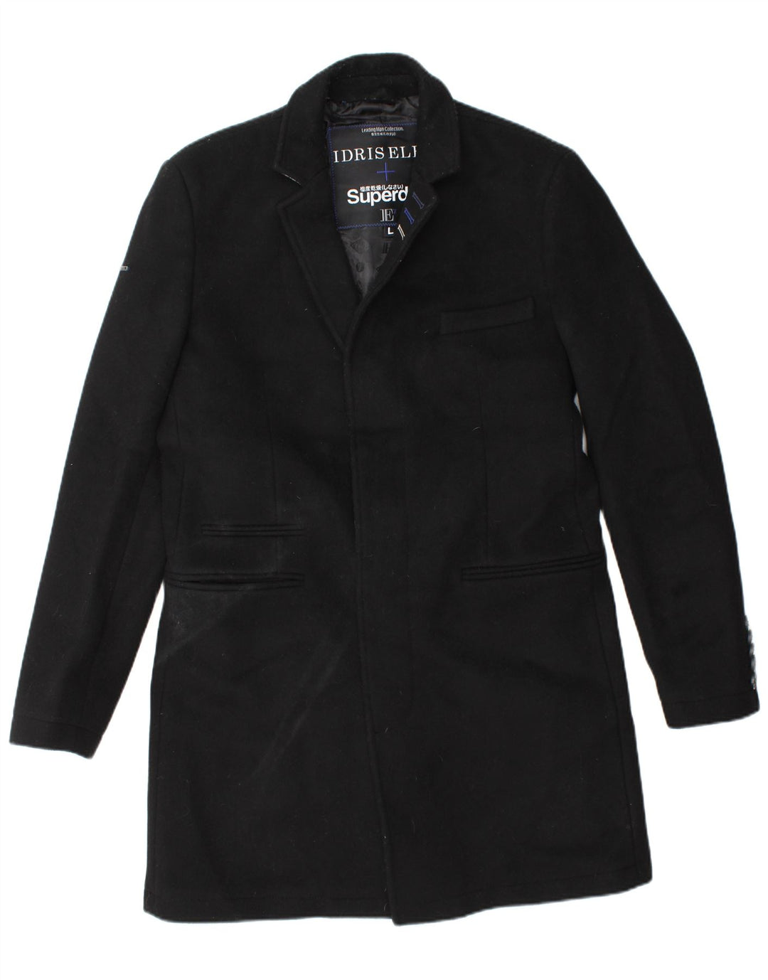 SUPERDRY Overfrakke til mænd UK 40 Large Black Wool