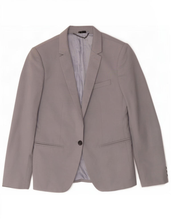Topshop Womens 1 Button Blazer Jacket UK 8 Small Grey Polyester