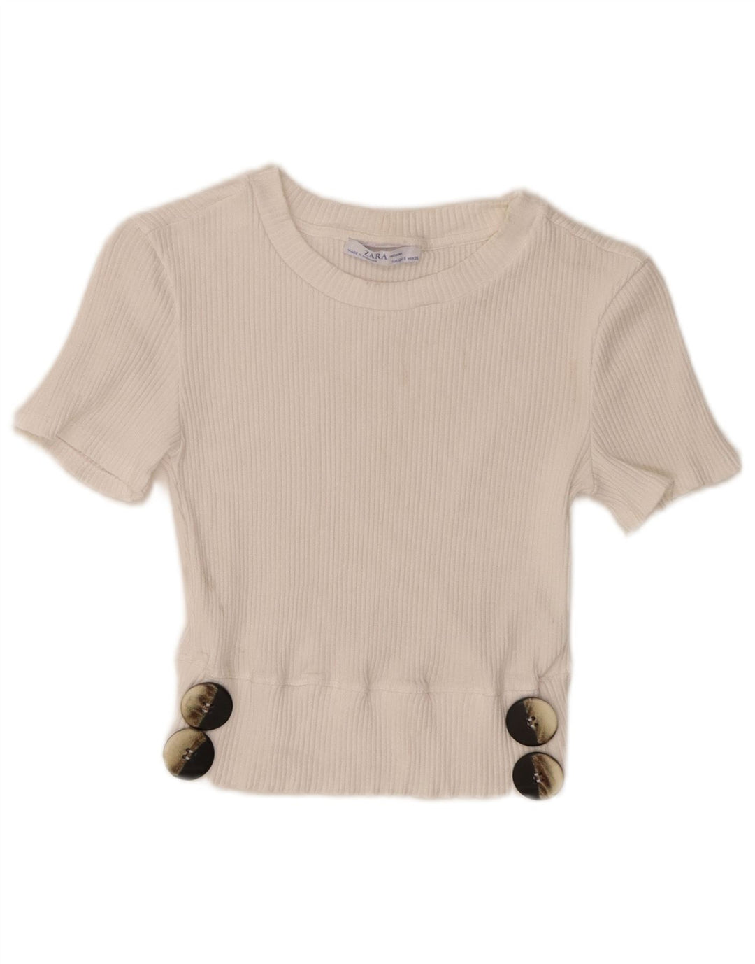 Zara Womens Crop Bluse Top UK 8 Small White Viscose