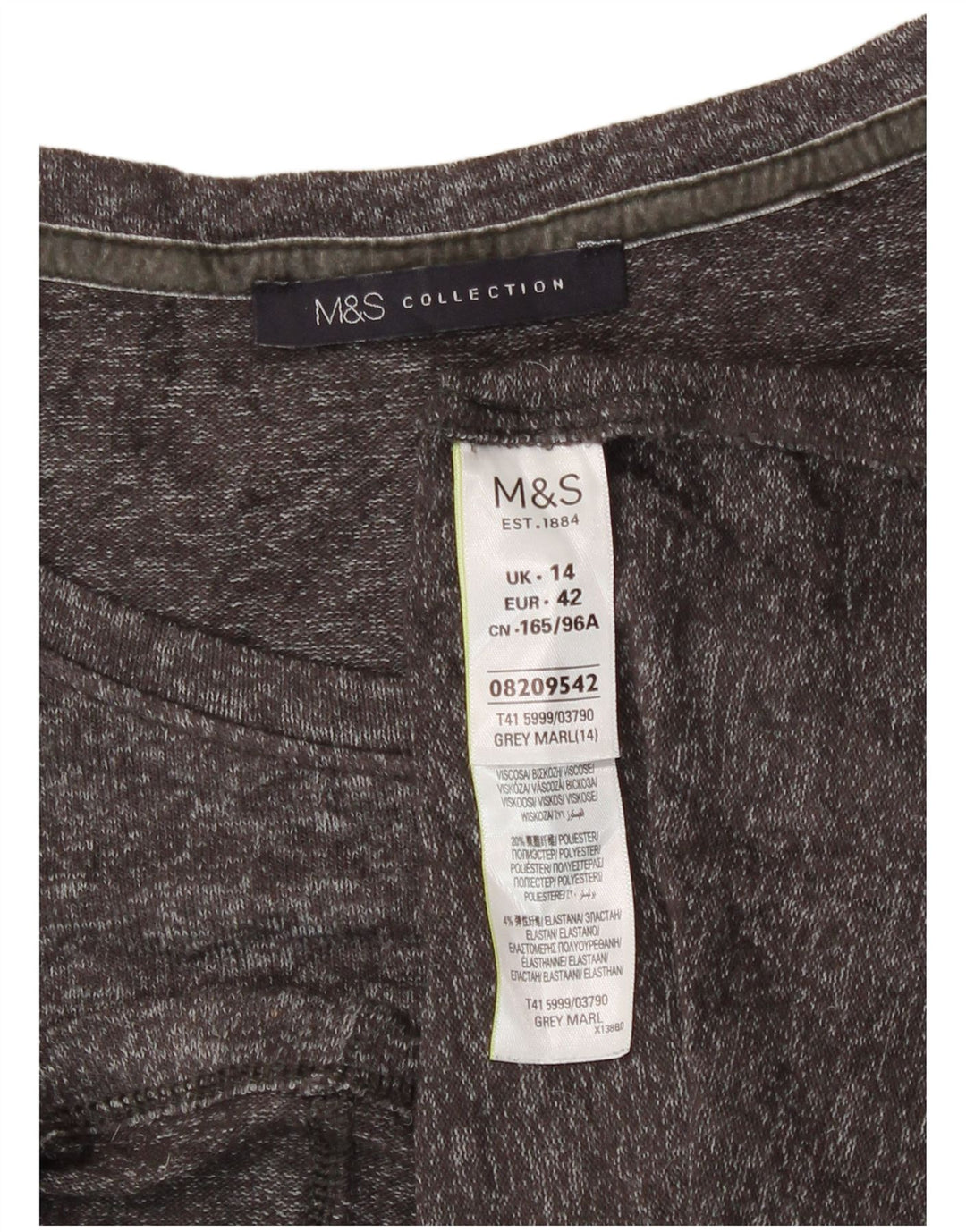 Marks & Spencer T-shirt top til kvinder UK 14 Stor grå flækket viskose