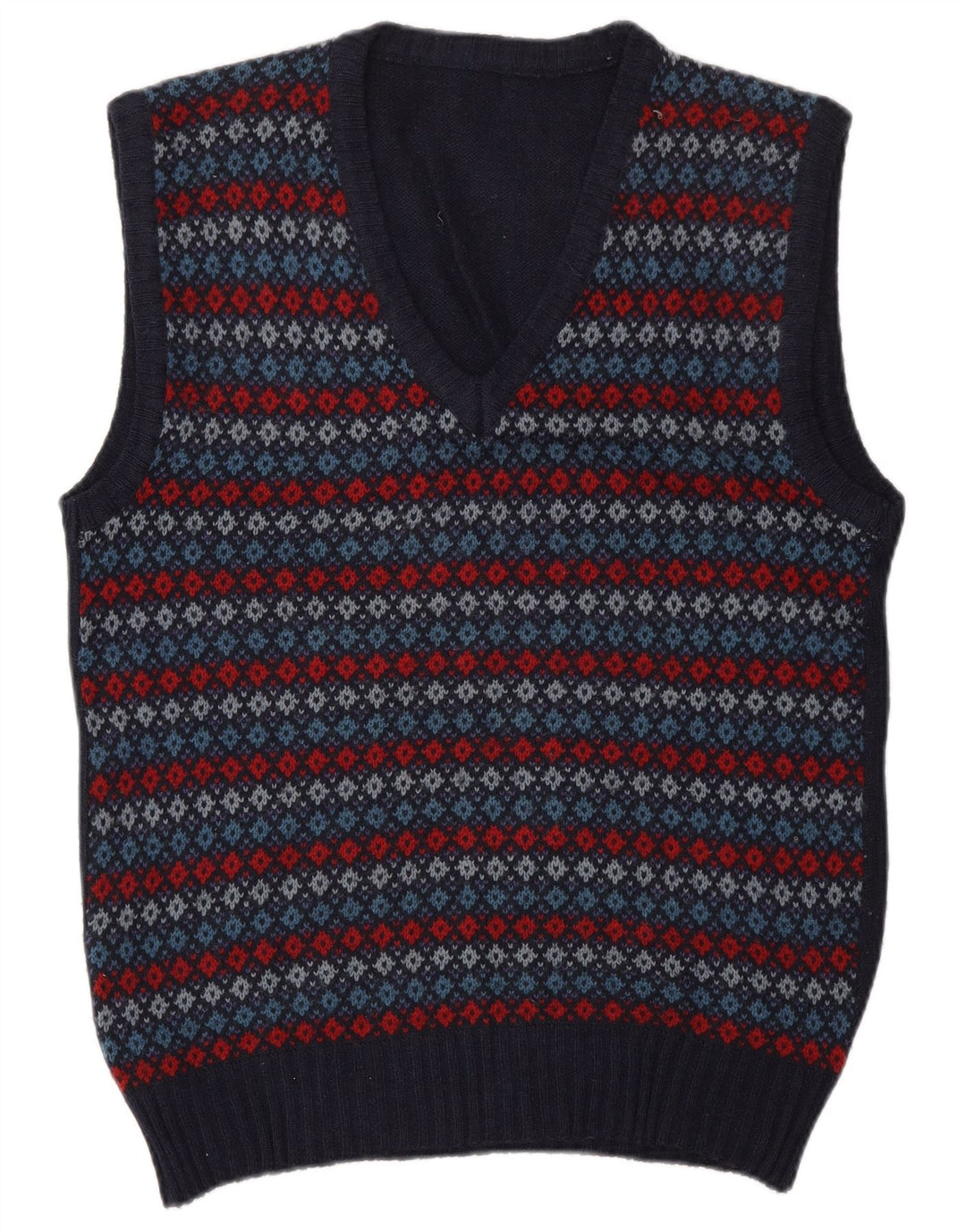 WRANGLER Vest Tank Top Medium Navy Blue Argyle/Diamond Wool