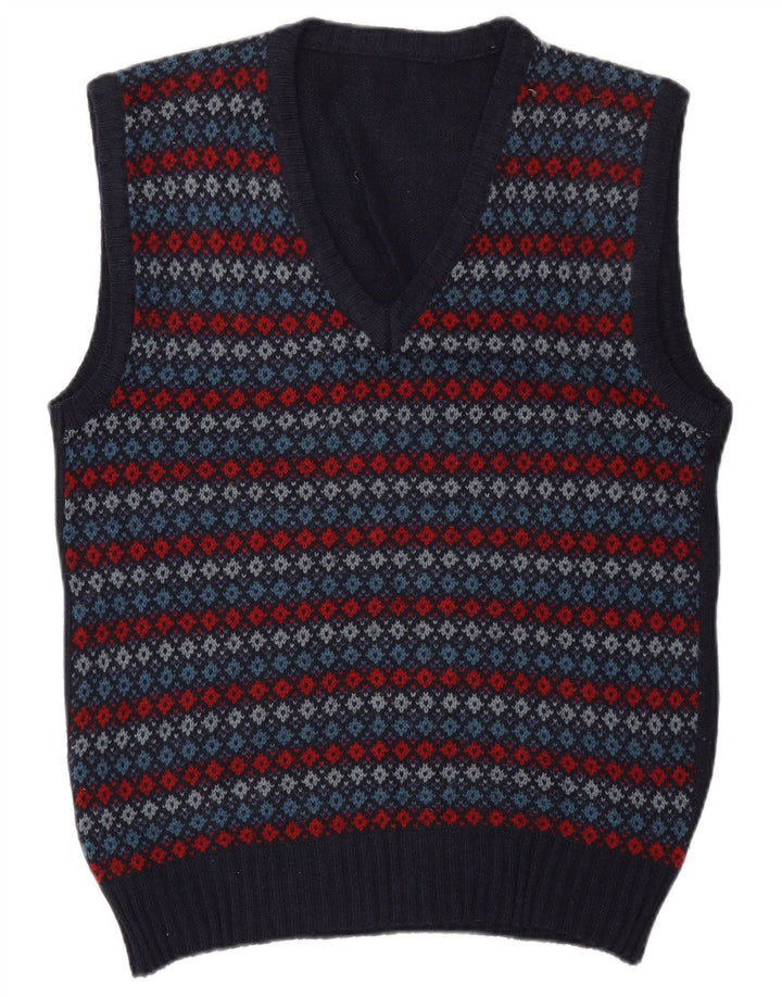 WRANGLER Vest Tank Top Medium Navy Blue Argyle/Diamond Wool