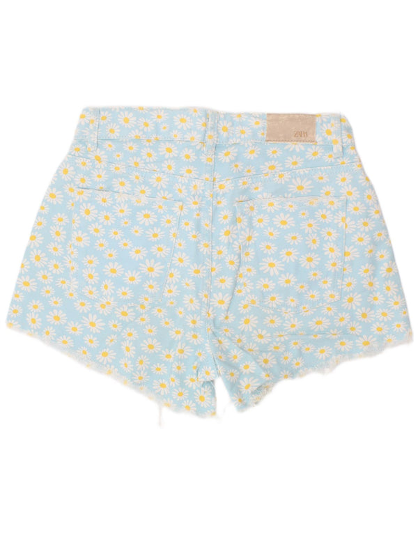 Zara Girls Denim Shorts 13-14 år W28 Blue Floral