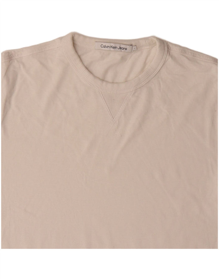 CALVIN KLEIN JEANS Herre T-shirt Top Large Off White Bomuld