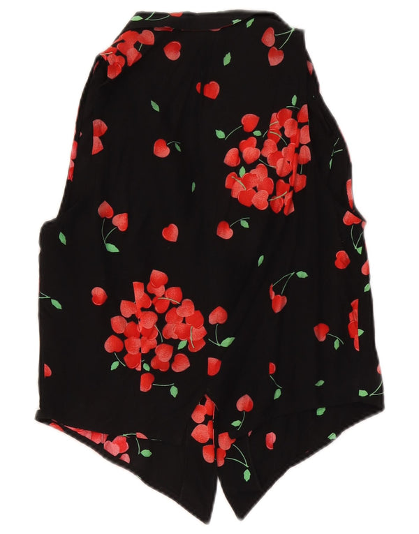 Vintage Womens Crop Front Tie Shirt Bluse IT 46 Large Black Floral