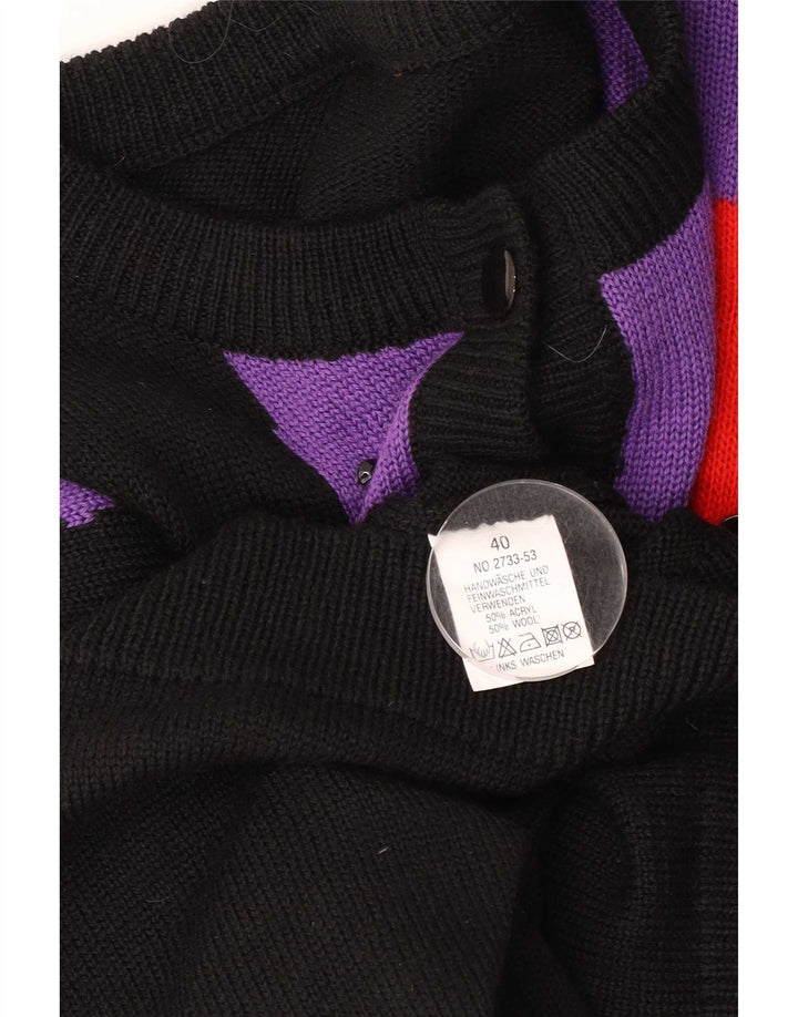 Vintage Dame Longline Cardigan Sweater EU 40 Medium Black Colourblock