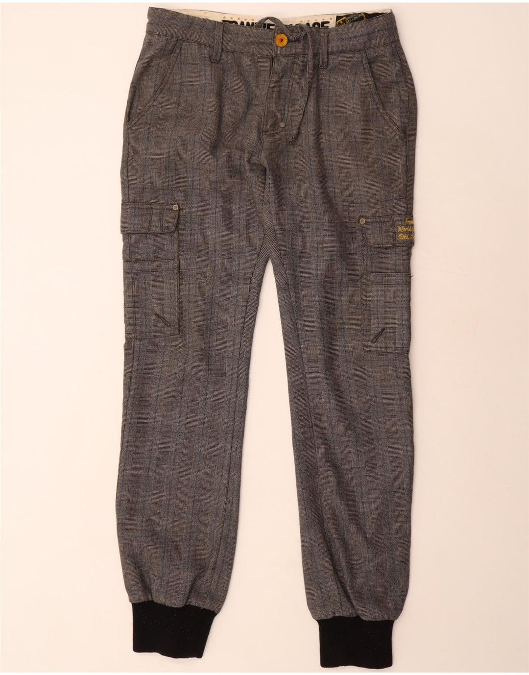 Frankie Garage Herre Joggers Cargo Bukser W33 L34 Grå ternet polyester