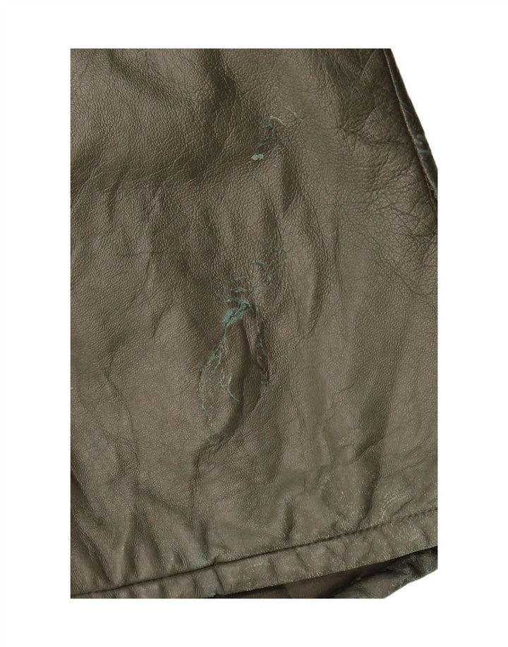 VINTAGE Mens Leather Coat UK 38 Medium Khaki