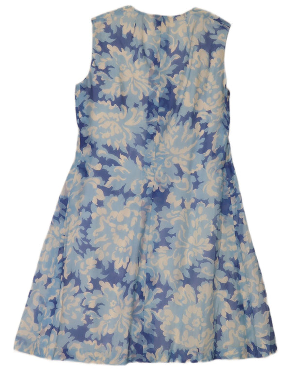 Vintage dame ærmeløs skjortekjole UK 12 Medium Blue Floral