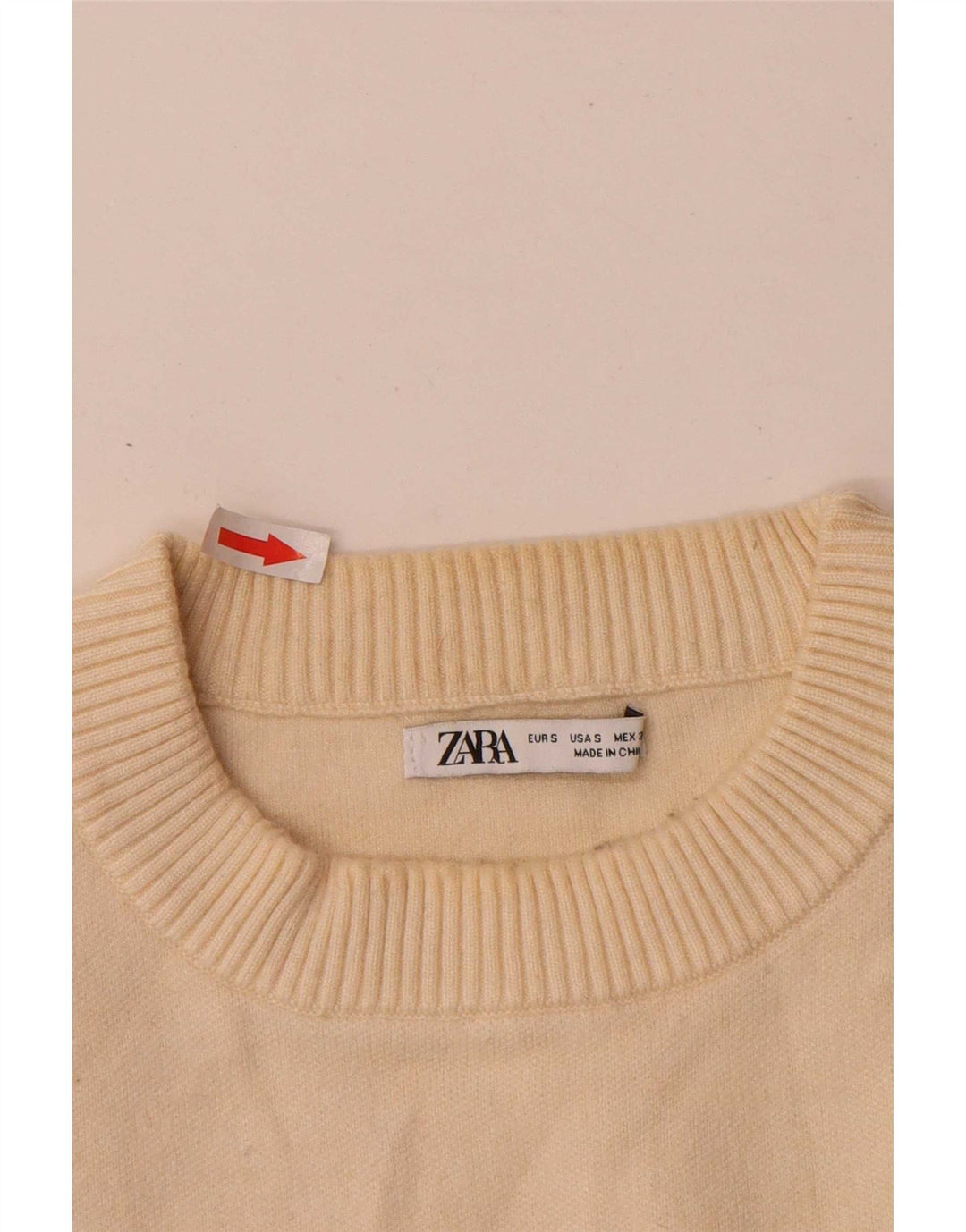 Zara Herre Crew Neck Jumper Sweater Small Beige Viscose
