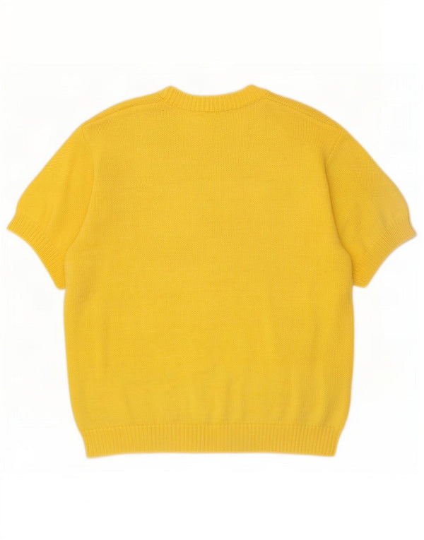 Vintage Dame Kortærmet V-hals Jumper Sweater UK 14 Medium Gul