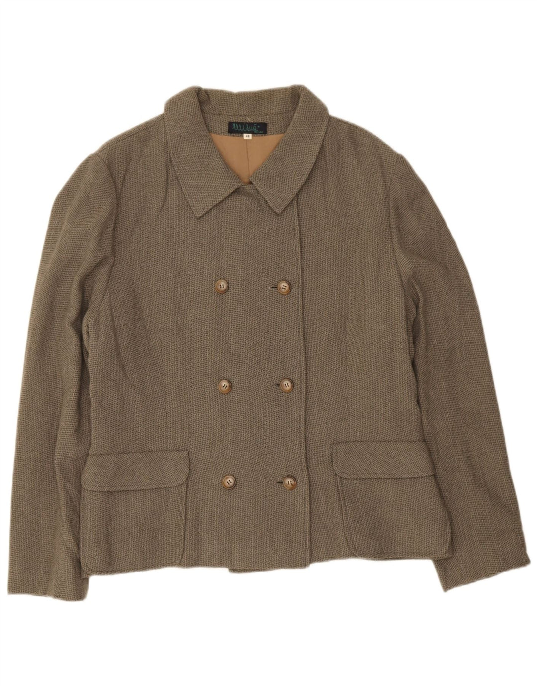 Vintage dobbeltradet blazerjakke til kvinder IT 48 XL grå uld