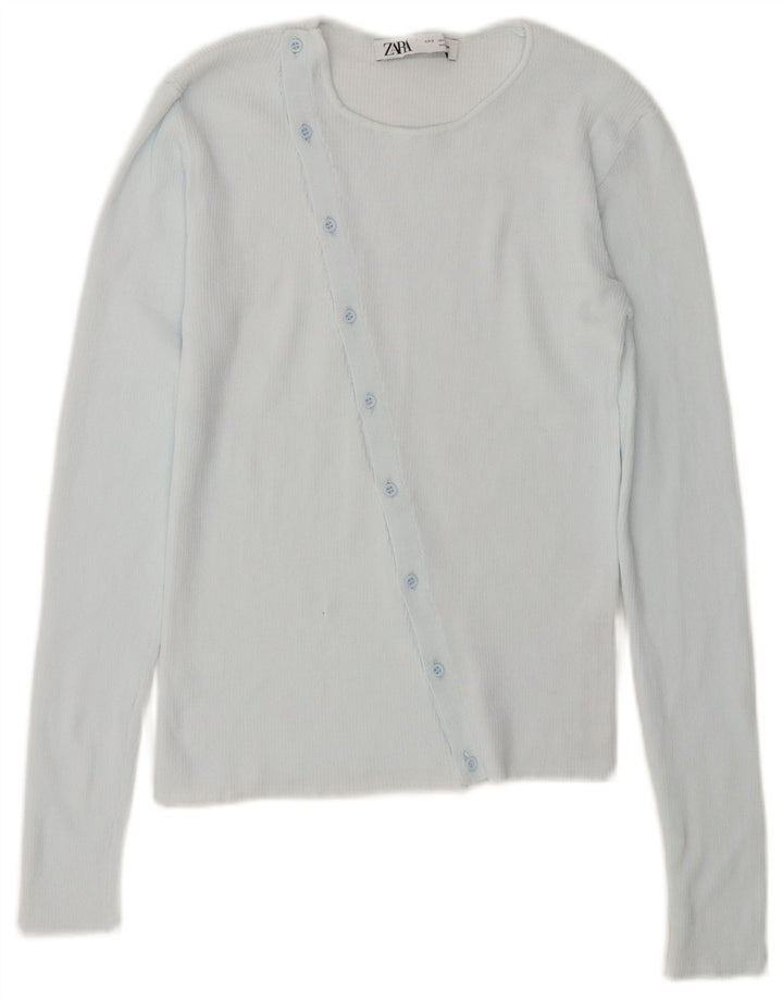 Zara Womens Crop Cardigan Top UK 10 Small Blue Nylon