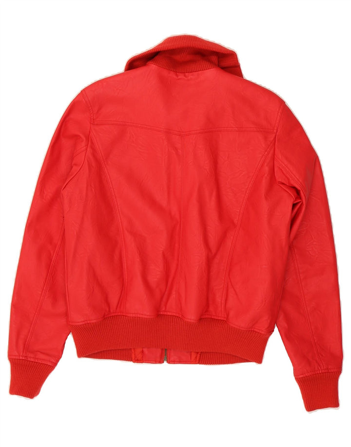 JOHN BANER Womens Faux Leather Bomber Jacket UK 14 Large Red Polyester Vintage John Baner and Second-Hand John Baner from Messina Hembry 