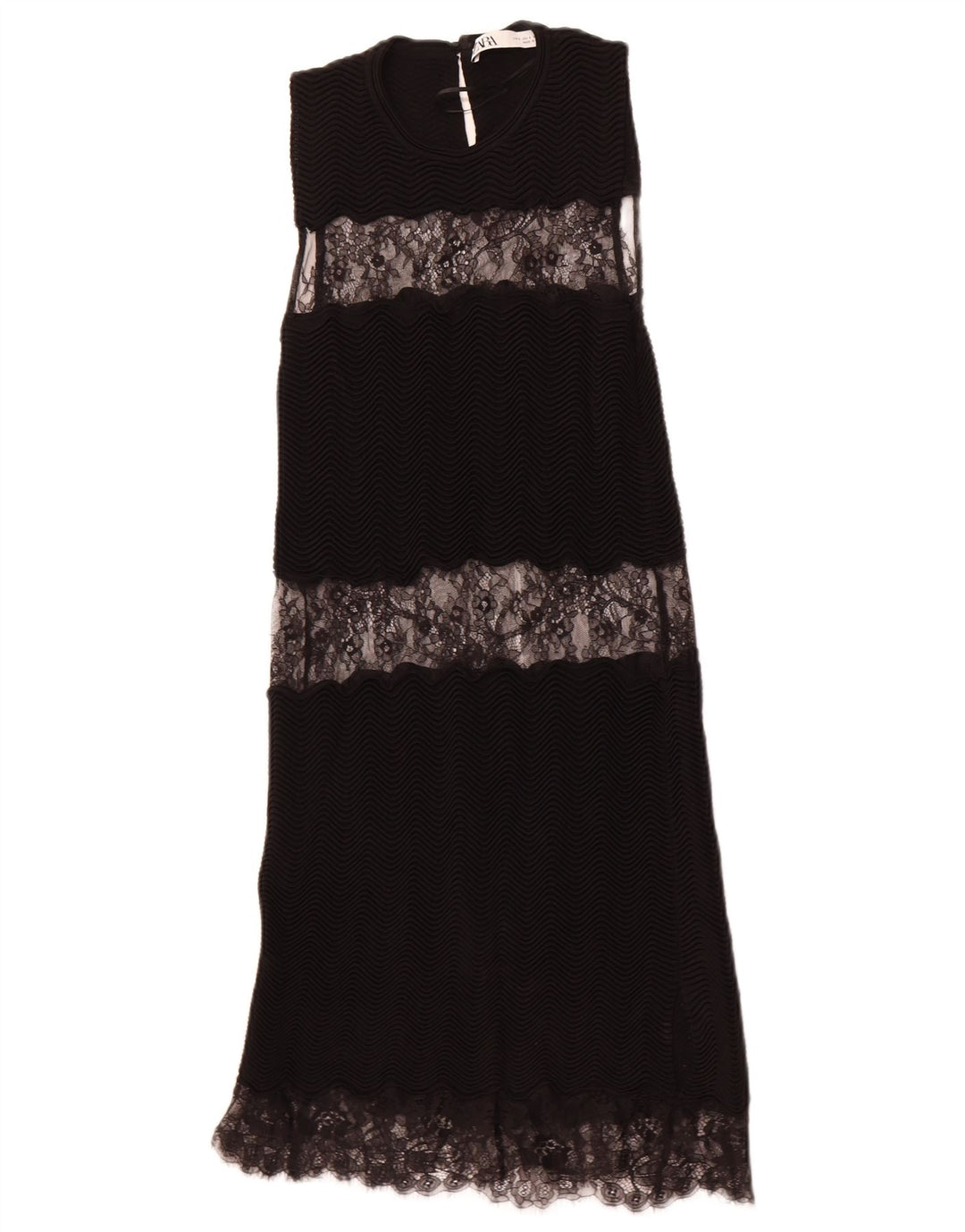 ZARA Dame ærmeløs Lace Maxi Dress UK 8 Small Black Viscose