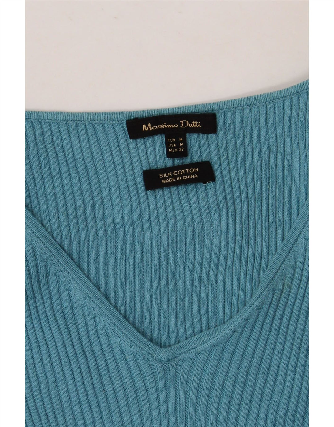 Massimo Dutti Dame V-hals sweater UK 12 Medium Blue Silke