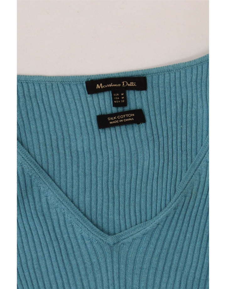 Massimo Dutti Dame V-hals sweater UK 12 Medium Blue Silke