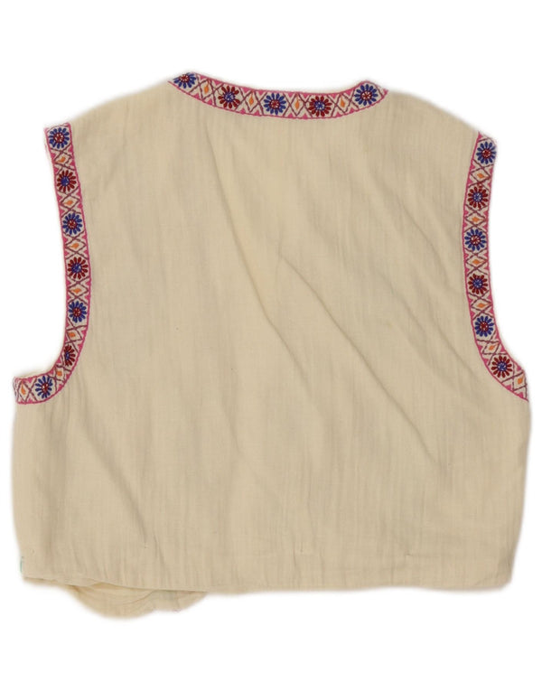 Zara Womens Waistcoat UK 10 Small White Floral Cotton