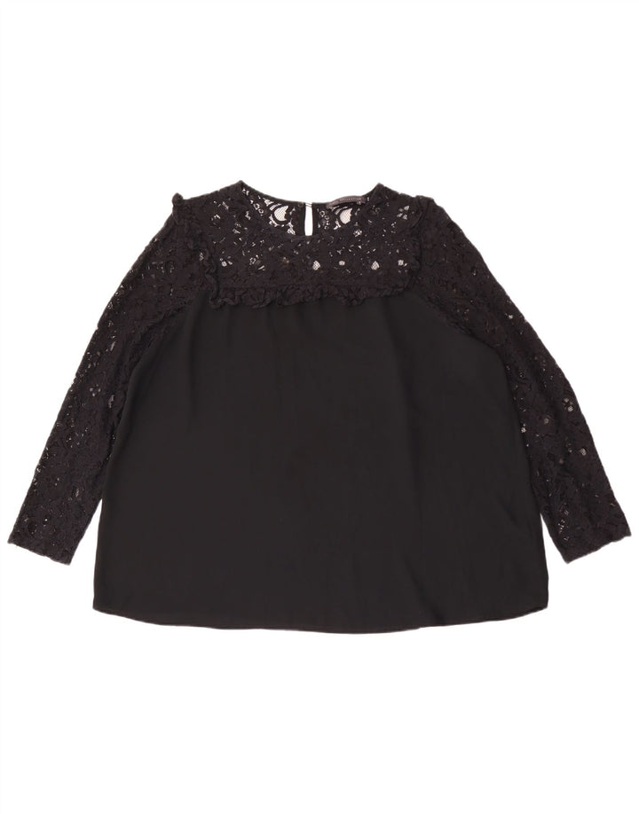 Marks & Spencer Dame Langærmet Oversized Bluse Top UK 16 Large Black