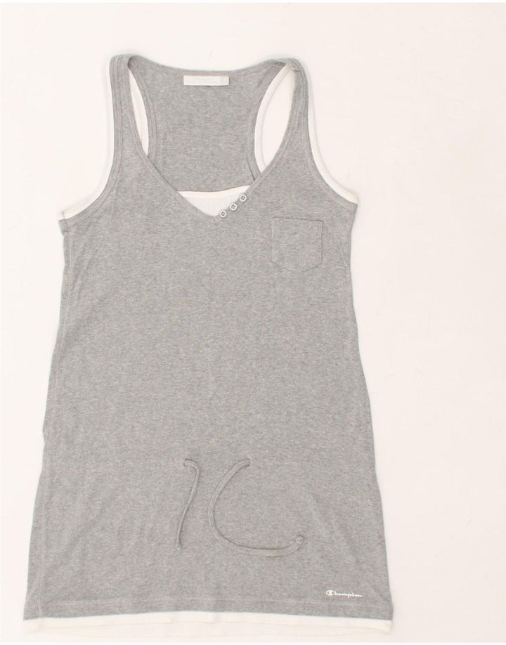CHAMPION Womens Vest Top UK 10 Small Grey | Vintage Champion | Thrift | Second-Hand Champion | Used Clothing | Messina Hembry 