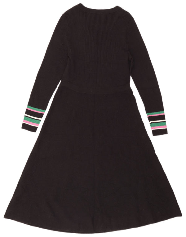 Hobbs Dame Langærmet Jumper Kjole UK 16 Stor sortstribet Merinould