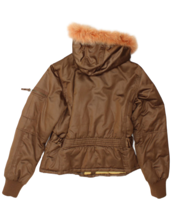 Phard Womens Hooded Padded Jacket UK 12 Medium Brown Polyester
