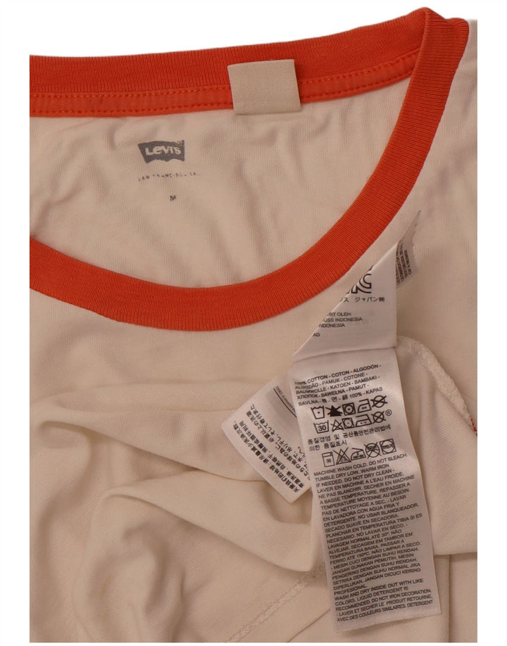 LEVI'S Dame Crop Grafisk T-Shirt Top UK 12 Medium Off White Bomuld