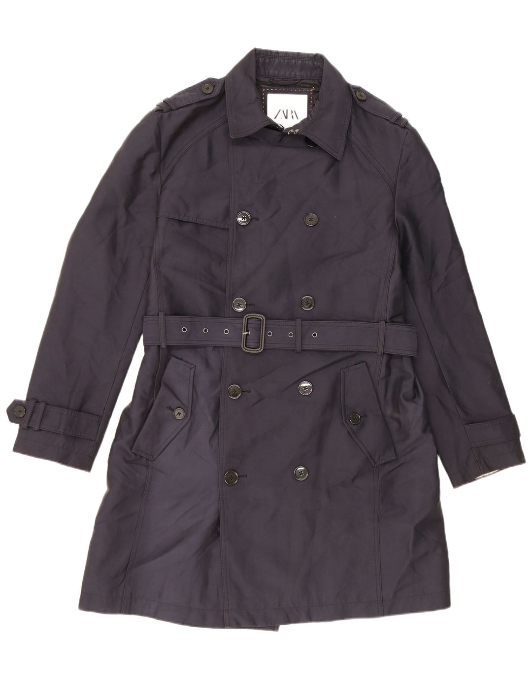 Zara Herre Trench Coat UK 40 Large Navy Blue Polyester