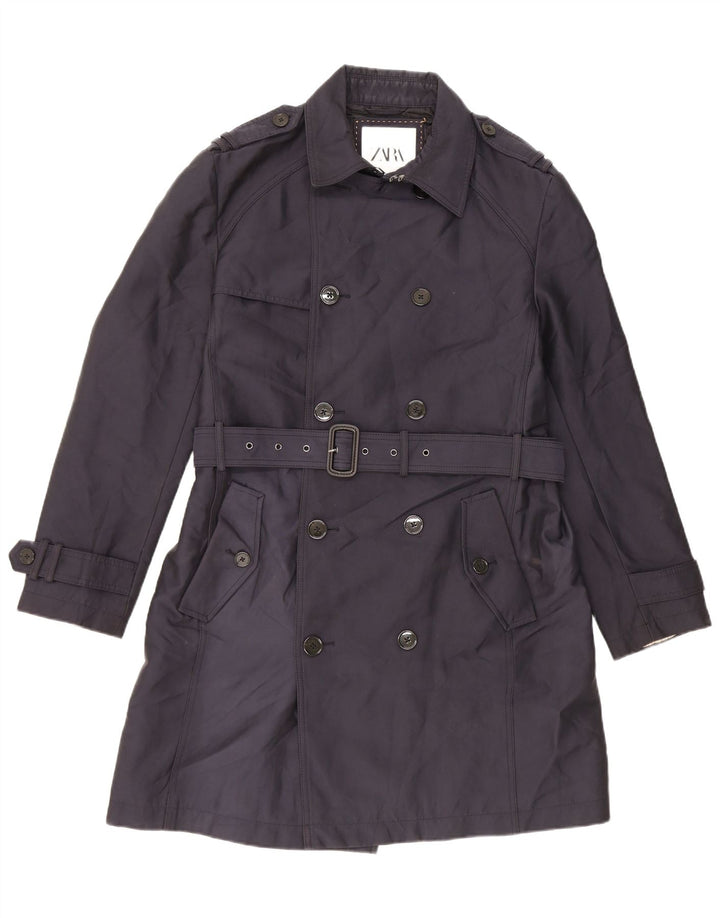 Zara Herre Trench Coat UK 40 Large Navy Blue Polyester
