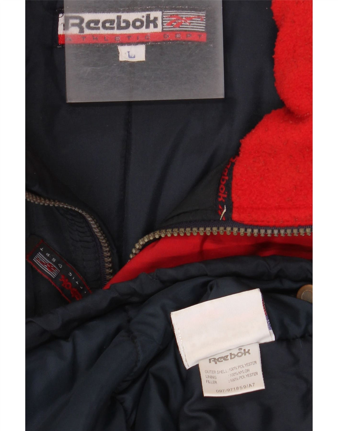 Reebok Windbreaker Coat med hætte til mænd UK 40 Large Blue Colourblock Polyester