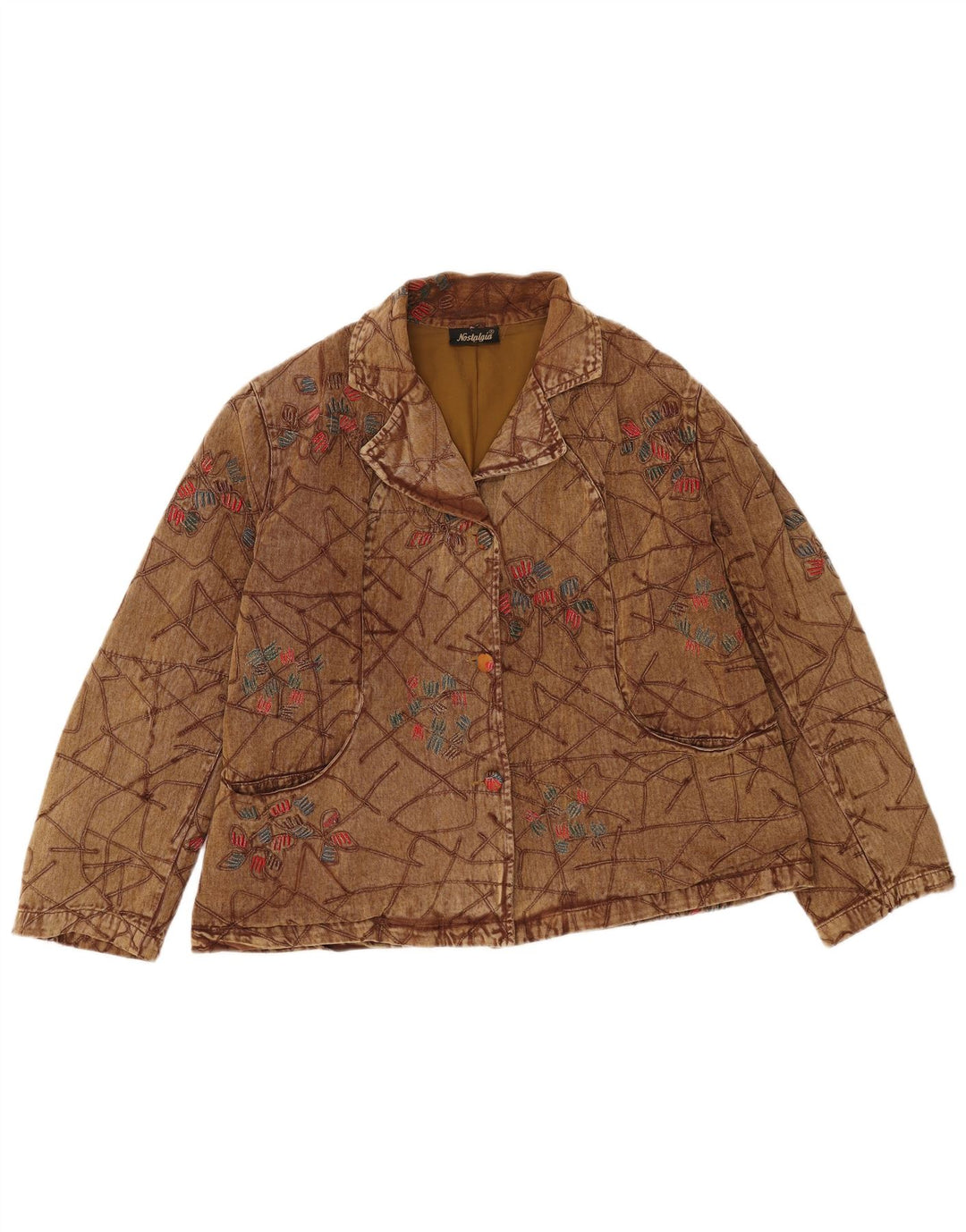 Vintage bombeflyjakke til kvinder UK 16 Stor brun blomstret bomuld