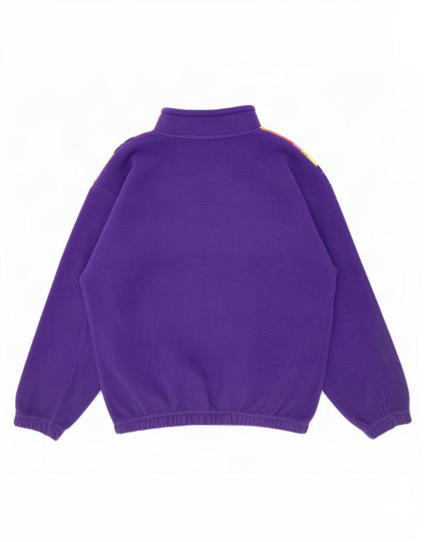 Vintage herre grafisk lynlås hals fleece jumper XL lilla blomster bomuld