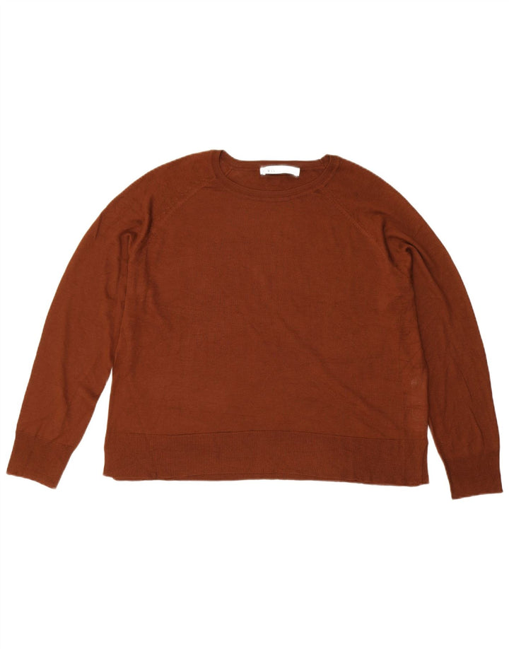 Zara Dame Oversized Boat Neck Jumper Sweater UK 14 Medium Brown Viscose