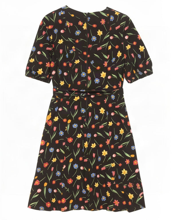 Vintage Dame A-Line Kjole UK 16 Large Black Floral