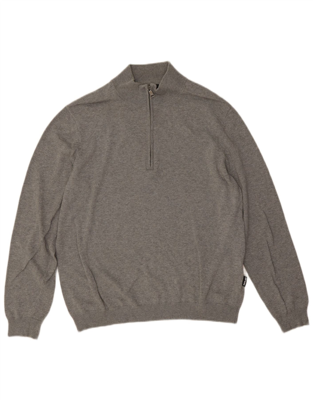 Replay Herre Zip Neck Jumper Sweater Stor Grå Bomuld