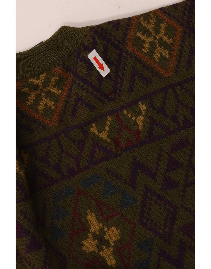 Navigare Herre sweater med rund hals, medium Khaki geometrisk uld