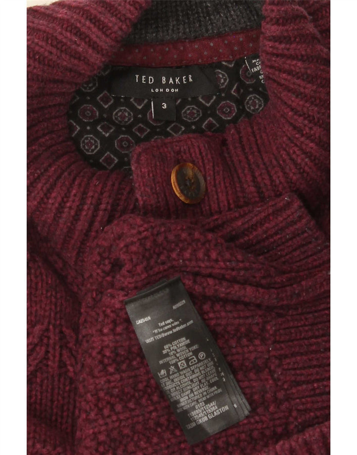 Ted Baker Herre Button Neck Jumper Sweater Størrelse 3 Medium Bourgogne Bomuld