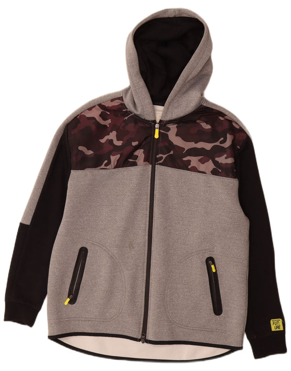 Zara drenge grafisk hættetrøje med lynlås 13-14 år grå camouflage polyester