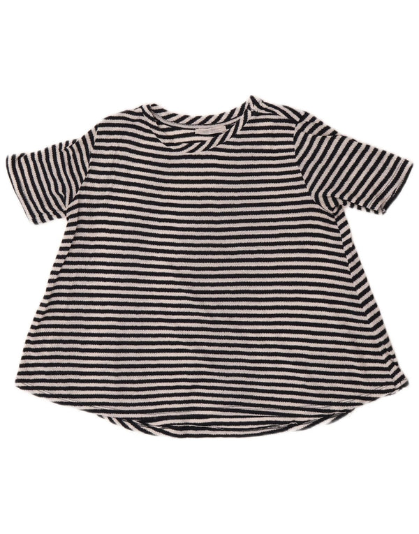 Zara Dame Kortærmet Boat Neck Jumper Sweater UK 10 Lille Sort Stribet