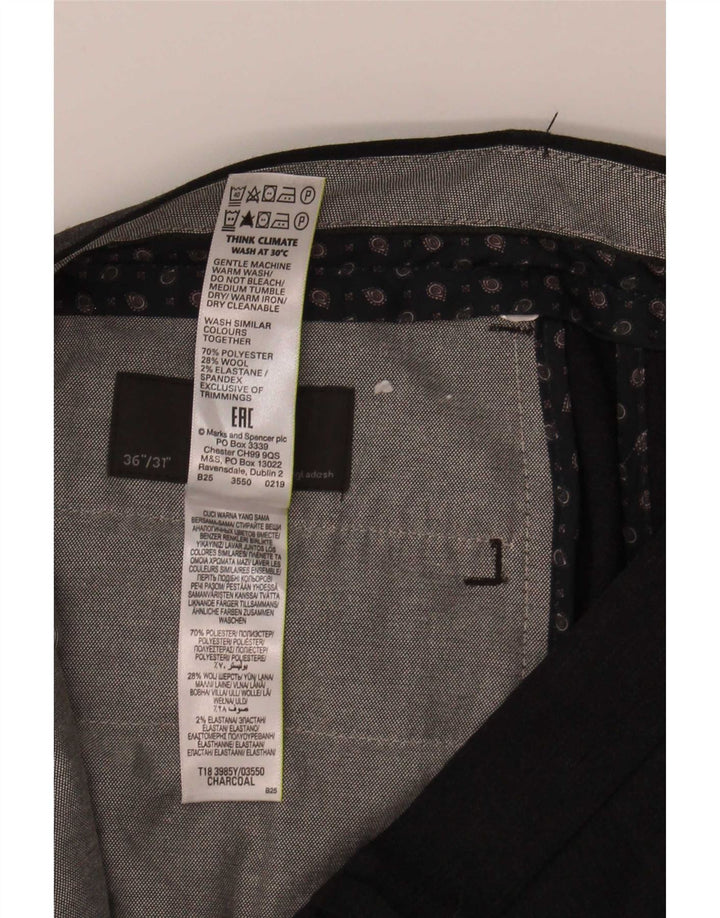 Marks & Spencer Herre Straight Regular Suit Bukser W36 L31 Grå Polyester