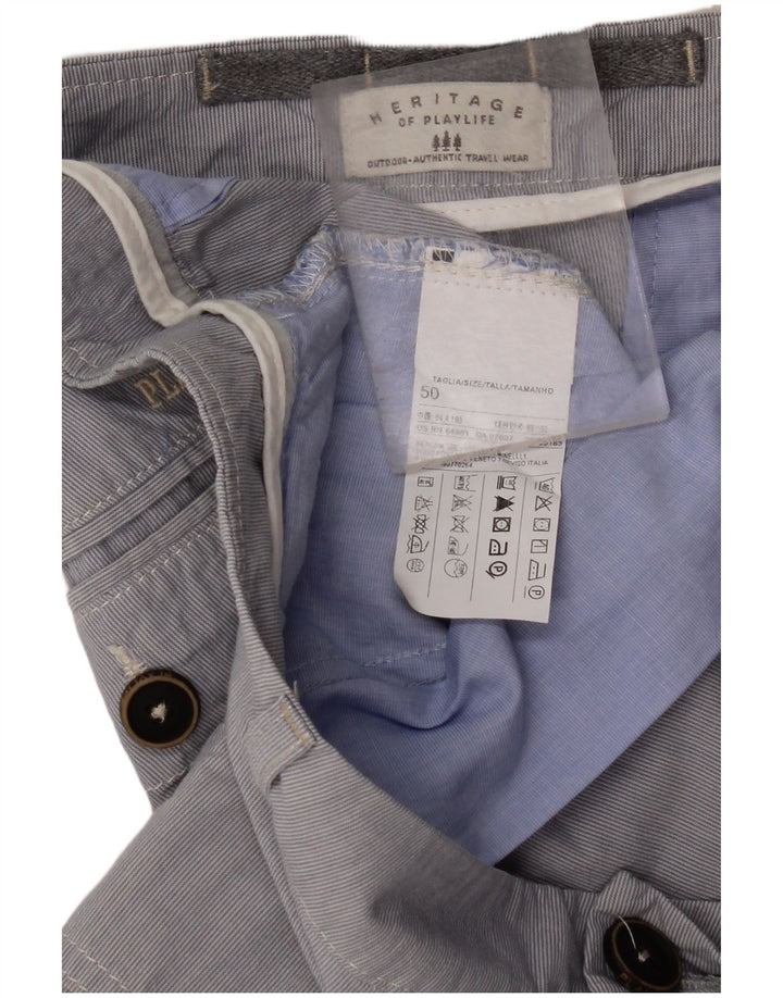 PLAYLIFE Heritage Cargo Shorts IT 50 Large W36 Blå nålestribet bomuld