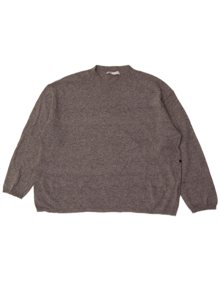 Zara Dame Oversized Crew Neck Jumper Sweater UK 16 Large Grey Wool