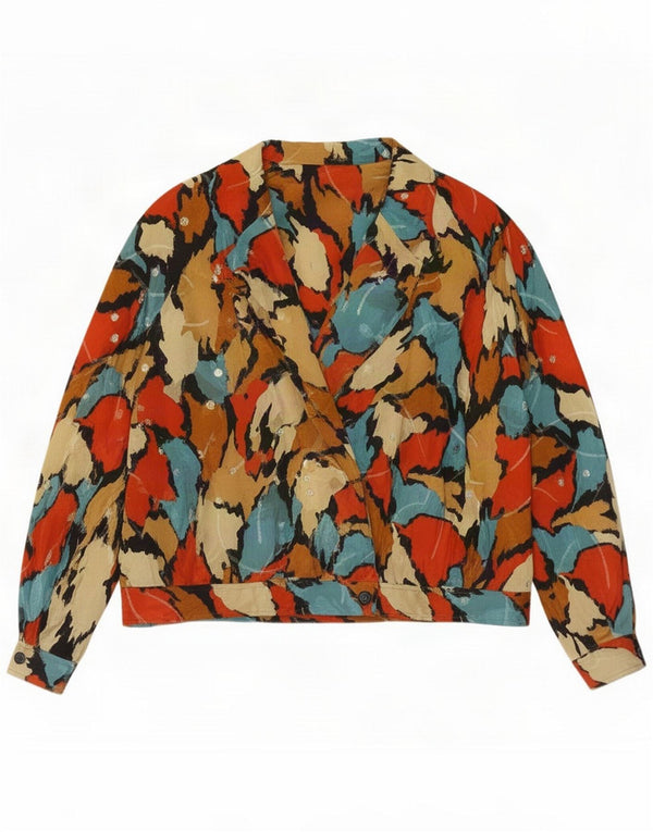 Vintage Kvinders grafisk skjortebluse UK 16 Large Multicolored Acetate