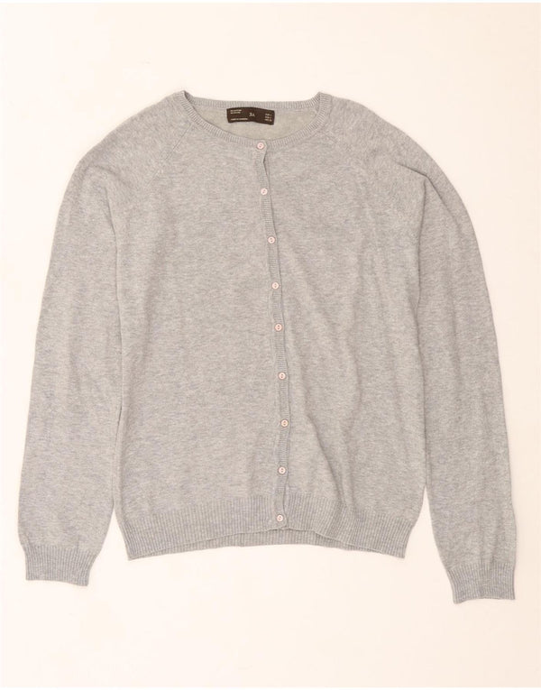 Zara Dame Cardigan Sweater UK 16 Stor Grå Flecked Bomuld