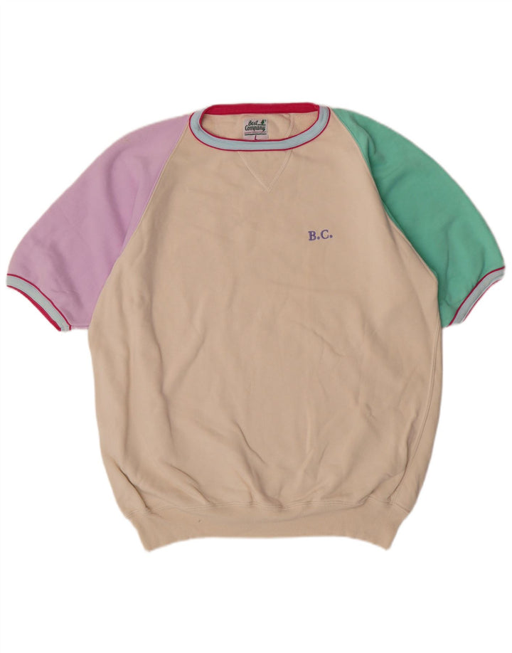 Bedste Firma Herre Grafisk Kortærmet Sweatshirt Jumper Stor Beige Bomuld