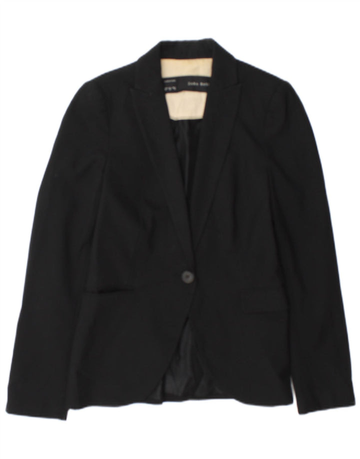 Zara Dame 1 Knap Blazer Jakke EU 34 2XS Sort Acetat