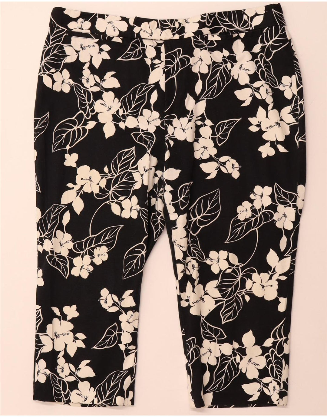 CHAPS Lige Capri-bukser til kvinder US 16 2XL W38 L20 Sort blomstret bomuld
