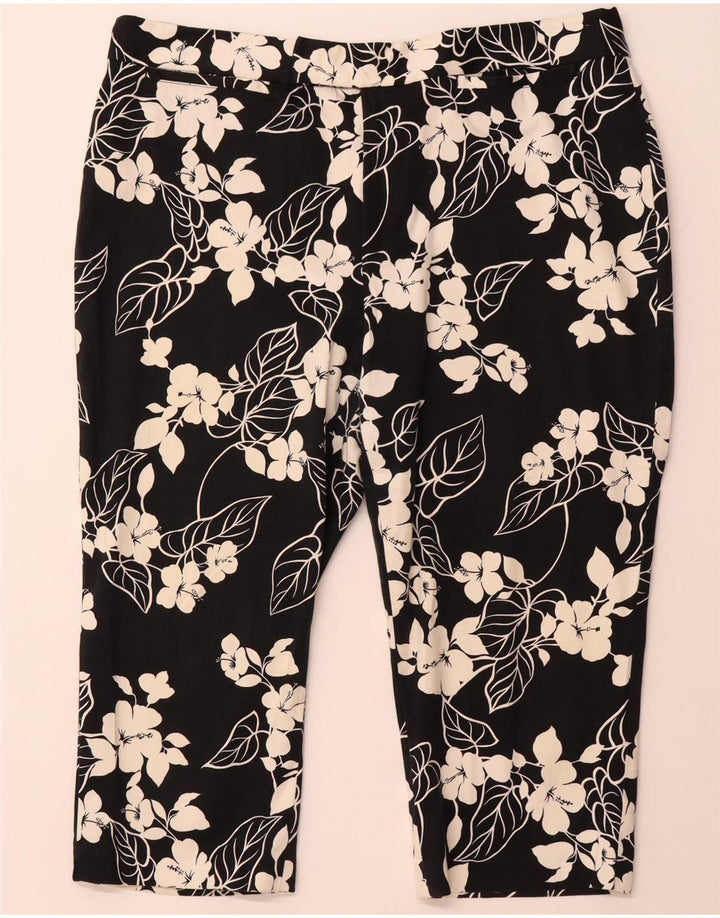CHAPS Lige Capri-bukser til kvinder US 16 2XL W38 L20 Sort blomstret bomuld